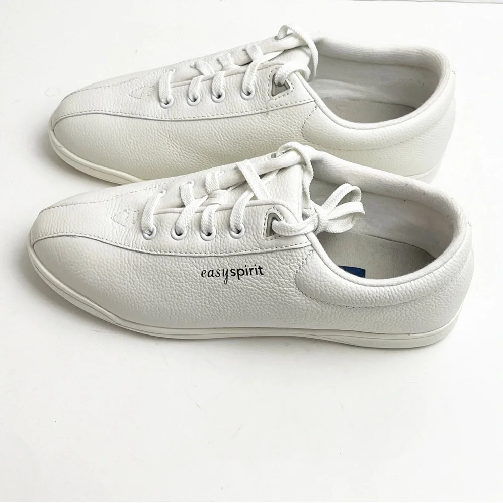EASY SPIRIT Off White Leather Lace Up Tennis Shoes 7 Walking Cheer Dance